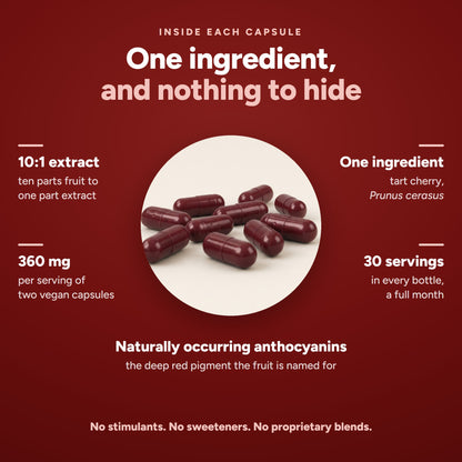 Inside each capsule: 10:1 extract, 360 mg per serving, one ingredient, 30 servings per bottle